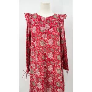 Antik Batik Jody Dress Red Block Print Caftan Cotton Lightweight Beach XS NWT